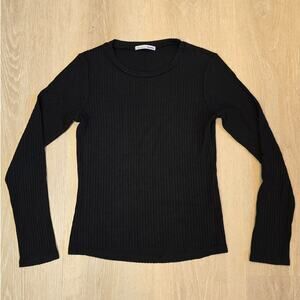 Reformation Black Ribbed Knit Long Sleeve Top Size S Crew Neck Elevated Basics